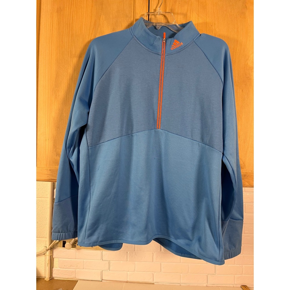 Adidas Quarter Zip Pullover Men XL Blue Orange Long Sleeve Fleece Athletic Top